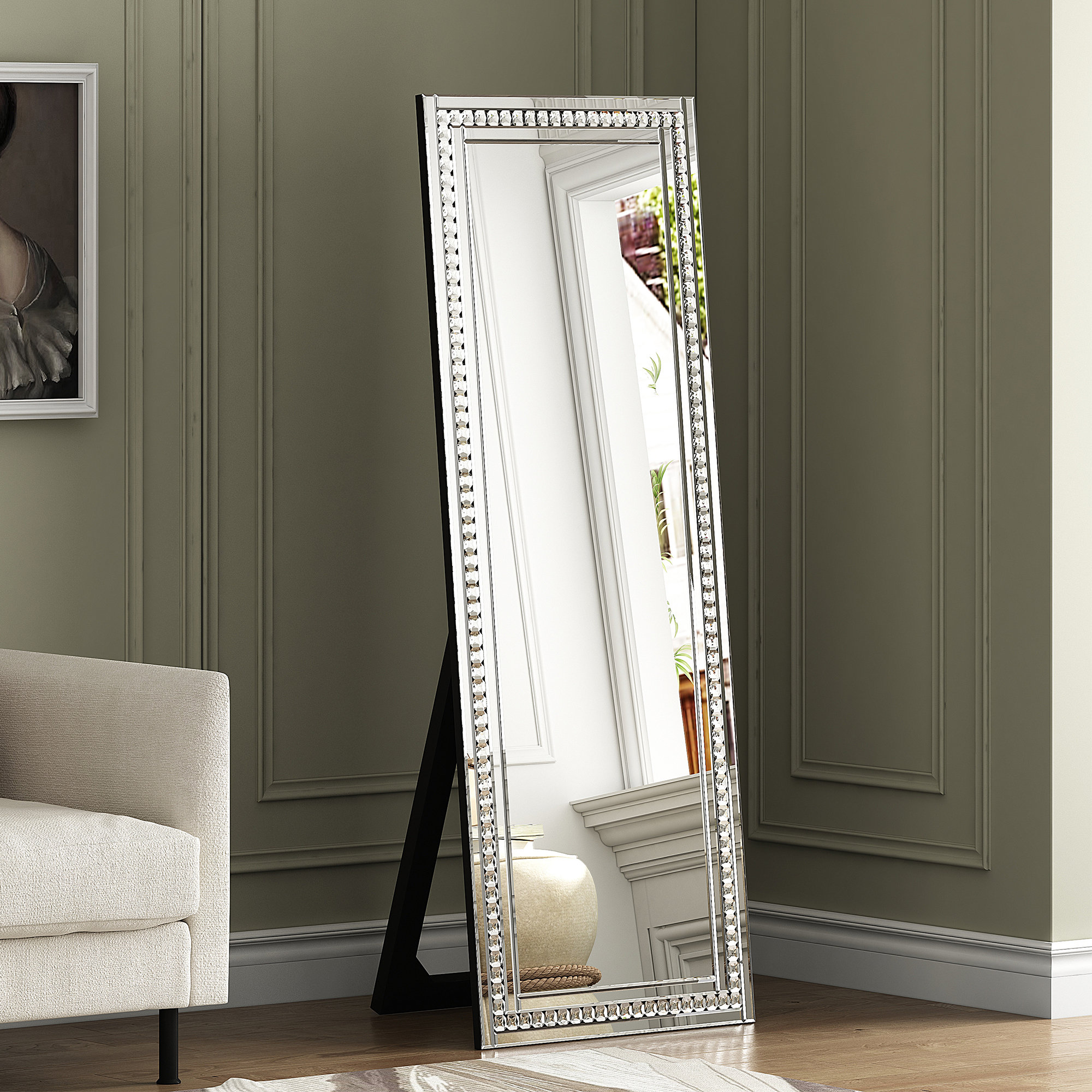Everly Quinn Casmer Diamond Floor Mirror 22" Wide with Stand & Reviews